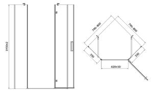 Cersanit Jota, 5-úhelníkový sprchový kout 80x80x195 cm, pravé dveře, 6mm čiré sklo, černý profil, S160-011