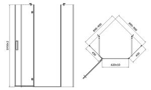 Cersanit Jota, 5-úhelníkový sprchový kout 90x90x195 cm, levé dveře, 6mm čiré sklo, chromový profil, S160-014