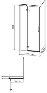 Cersanit Jota, rohový sprchový kout 90 (dveře pravé) x 90 (stěna) x 195, 6mm čiré sklo, chromový profil, S160-002
