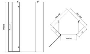 Cersanit Jota, 5-úhelníkový sprchový kout 90x90x195 cm, levé dveře, 6mm čiré sklo, černý profil, S160-016