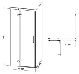Cersanit Jota, rohový sprchový kout 80 (dveře levé) x 80 (stěna) x 195, 6mm čiré sklo, černý profil, S160-007