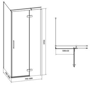 Cersanit Jota, rohový sprchový kout 80 (dveře pravé) x 80 (stěna) x 195, 6mm čiré sklo, černý profil, S160-008