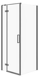 Cersanit Jota, rohový sprchový kout 80 (dveře levé) x 80 (stěna) x 195, 6mm čiré sklo, černý profil, S160-007