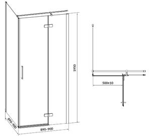 Cersanit Jota, rohový sprchový kout 90 (dveře pravé) x 90 (stěna) x 195, 6mm čiré sklo, černý profil, S160-004