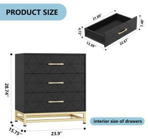 Komoda se zásuvkami, boční skříňka, univerzální, prostorná, barva černá, materiál: dřevotřísková deska (MDF/lamino), stabilní kovový rám