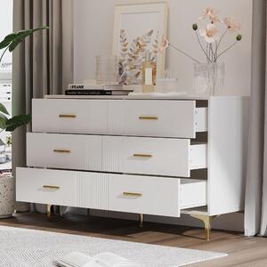 Komoda se 6 zásuvkami - Bílá komoda s dvířky do obývacího pokoje a ložnice, rozměry: V76/B120/T40 cm