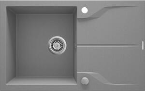 Deante Andante Flush, granitový dřez 780x490x194 mm, 3,5" + prostorově úsporný sifon, 1-komorový, šedá, ZQN_S11F