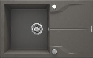 Deante Andante Flush, granitový dřez 780x490x194 mm, 3,5" + prostorově úsporný sifon, 1-komorový, antracitová mezalíza, ZQN_T11F
