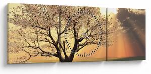 Obraz stromu na louce (s hodinami) (90x30 cm)