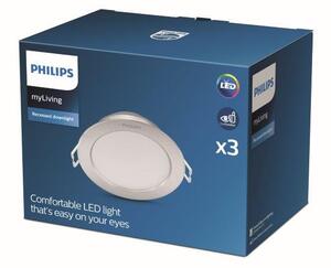 Philips Diamond Cut LED DL251 Zápustné svítidlo kruhové 3,5W/300lm 95mm 2700K stříbrná 3-set
