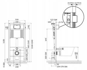 Cersanit City Square, podomítkový rám AQUA 52 PNEU + závěsné wc se sedátkem s pomalým zavíráním + tlačítko Accento černé sklo, bílá, S701-401