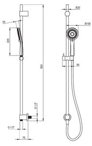Deante Arnika, sprchový sloup 95cm s podomítkovým připojením a 3-funkční ruční hlavicí a sprchovou hadicí 150cm, chromová, NQA_061K