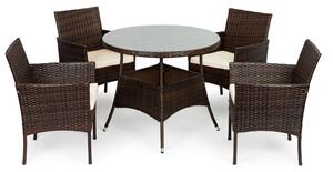 ModernHOME Ratanový set zahradního nábytku se 4 židlemi a stolem se skleněnou deskou KJFR016BR