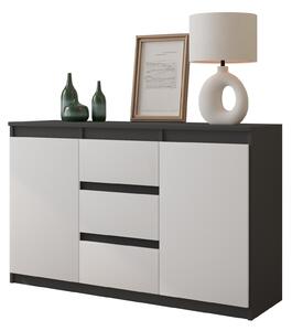 MIKEL - Komoda / příborník se 3 zásuvkami a 2 dvířky - antracitově šedá / bílá matná V75cm Š120cm D35cm