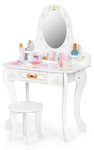 ECOTOYS W08H188B Velký dřevěný toaletní stolek pro děti se zrcadlem a růžovými doplňky
