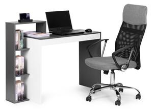 ModernHOME Bílo-šedý kancelářský stůl + knihovna se 4 policemi