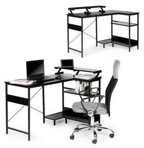 ModernHOME Rohový kancelářský stůl se 3 černými policemi PJJCT0140