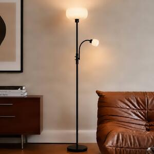 Lindby Stojací lampa Ingrid, černá/bílá, 175 cm, na čtení, Černá, Obývací pokoj / jídelna, kov