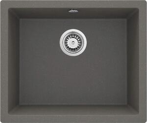 Deante Corda Flush, granitový dřez na desku 550x460x204 mm, 3,5" + prostorově úsporný sifon, 1-komorový, antracitová metalíza, ZQA_T10F
