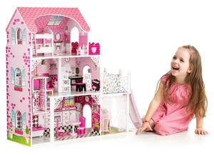 Dřevěný domeček pro panenky s XXL výtahem a skluzavkou ECOTOYS TL49059