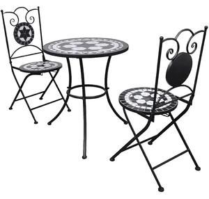 3dílný bistro set mozaikový keramický černý a bílý 271772
