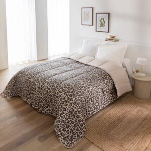 Oboustranná přikrývka z mikrovlákna s potiskem Leopard 200g/m2 béžová/černá 200x200 cm