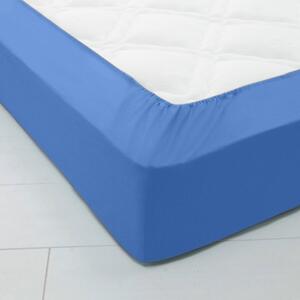Bavlněné jednobarevné napínací prostěradlo s hloubkou rohů 40 cm modrá 140x190 cm