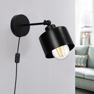 Černé nástěnné svítidlo E27, kabel 150 cm