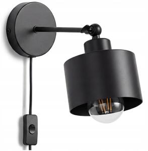Černé nástěnné svítidlo E27, kabel 150 cm