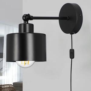 Černé nástěnné svítidlo E27, kabel 150 cm