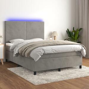 Box spring postel s matrací a LED světle šedá 140x190 cm samet 3135999