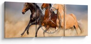 Obraz - Divocí koně (s hodinami) (90x30 cm)