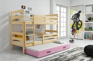 Dětská patrová postel ERYK s výsuvným lůžkem 90x200 cm - borovice Bílá