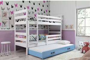 Dětská patrová postel ERYK s výsuvným lůžkem 90x200 cm - bílá Modrá