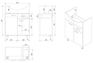 AQUALINE - ZOJA umyvadlová skříňka 61,5x74x32cm, 2x dvířka, 1x zásuvka, bílá (51065A)