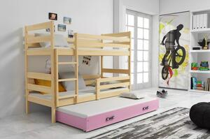 Dětská patrová postel ERYK s výsuvným lůžkem 80x190 cm - borovice Růžová