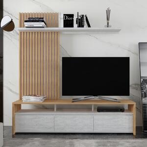 NELIS obývací stěna, dub kraft zlatý/beton světlý