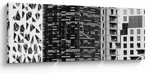 Obraz černobílé architektury (s hodinami) (90x30 cm)