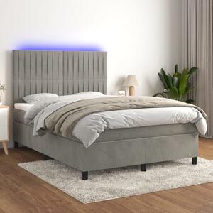 Box spring postel s matrací a LED světle šedá 140x190 cm samet 3136239