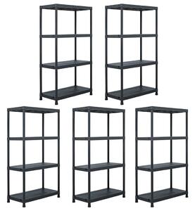 Skladové regály 5 ks černé 60 x 30 x 138 cm plastové 276252