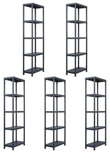 Skladové regály 5 ks černé 125 kg 60 x 30 x 180 cm plastové 276258