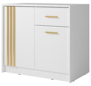 Komoda CANADA CY-25 | 102 cm | bílá se zlatými úchyty