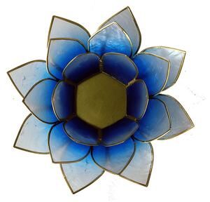 Svícen – lotosový květ – modro-bílý – velký