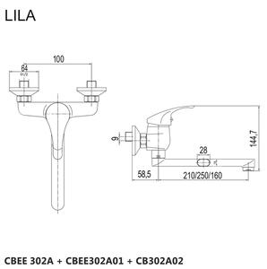 MEREO - Dřezová nástěnná baterie, Lila, 100 mm, s ramínkem plochým rovným 210 mm, chrom (CBEE302A)