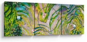 Obraz rýžových polí z ptačí perspektivy (s hodinami) (90x30 cm)