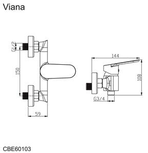 MEREO - Sprchová nástěnná baterie, Viana, bez příslušenství, 150 mm, chrom (CBE60103)