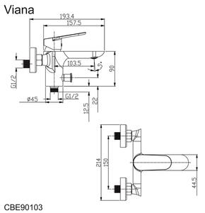 MEREO - Vanová nástěnná baterie, Viana, bez příslušenství, 150 mm, chrom (CBE90103)