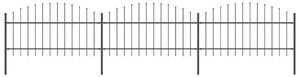 Zahradní plot s kopím nahoře ocelový 504 x 125 cm černý 277723