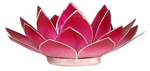 Svícen – lotosový květ – tmavě růžový – velký - stříbrný okraj