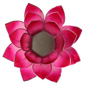 Svícen – lotosový květ – tmavě růžový – velký - stříbrný okraj